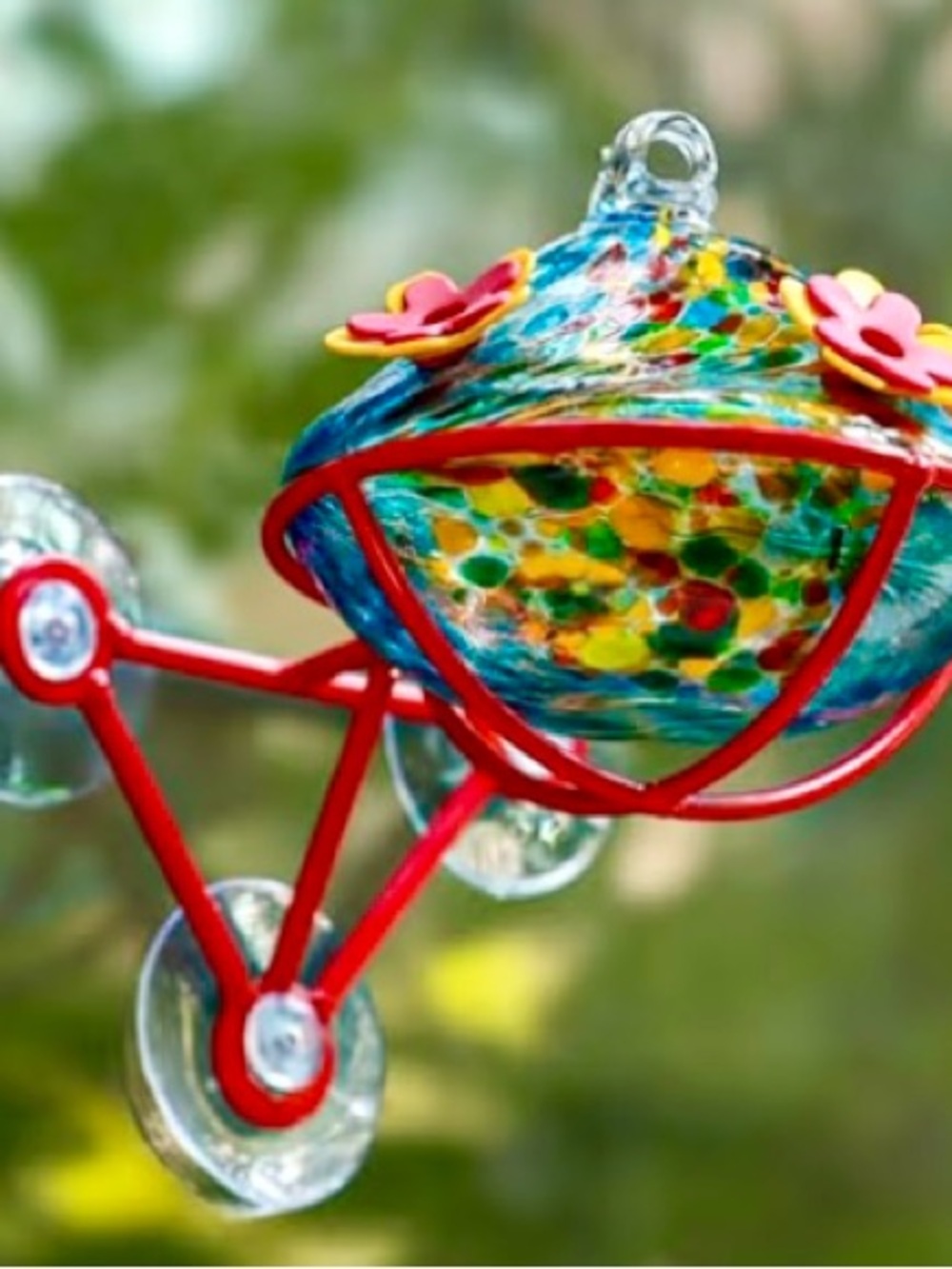 Pretty multicolored Glass Hummingbird Feeder with